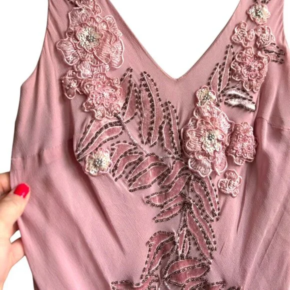 Vintage Sue Wong Silk Beaded Midi Maxi Gown 8 Blush Pink Y2K Fairy Floral Prom - Picture 7 of 10